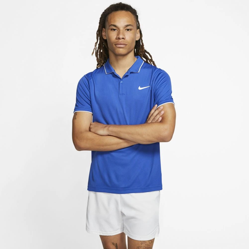 Nike Men's Court Dri-Fit Team Polo (Blue/White) 6 Nike Men's Court Dri-Fit Team Polo (Blue/White) - Image 4