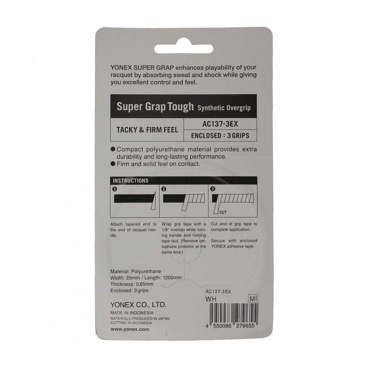 Yonex Super Grap Tough Overgrip 3 Pack (White) 4 Yonex Super Grap Tough Overgrip 3 Pack (White) - Image 2