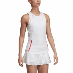 Adidas Women's Stella McCartney Tank Top (White) -Racquetguys EA3122 APP on model walking white