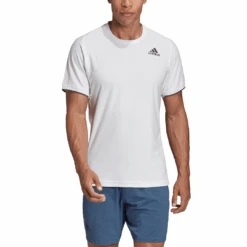 Adidas Men's Freelift AeroReady Top (White) 18 Adidas Men's Freelift AeroReady Top (White) -Racquetguys FP7969 APP on model front white