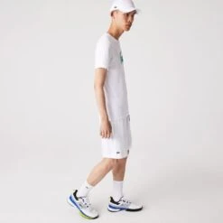 Lacoste Men's Ultra Light Short (White/Navy Blue) -Racquetguys GH6961 522 21