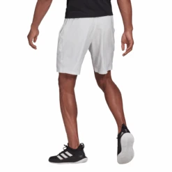 Adidas Men's Club Stretch Woven 9-Inch Shorts (White/Black) -Racquetguys GH7222 APP on model back white 29f7829f 09eb 48a0 b5b7 20e53a10cb66