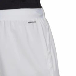 Adidas Men's Club Stretch Woven 9-Inch Shorts (White/Black) -Racquetguys GH7222 APP on model detail 1 white 4f6c4696 5f62 49c9 987d af3e723d9379