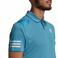 Adidas Men's Club 3 Stripes Polo (Hazy Blue/White) -Racquetguys GL5422 APP on model detail 1 white