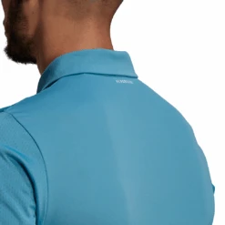 Adidas Men's Club 3 Stripes Polo (Hazy Blue/White) -Racquetguys GL5422 APP on model detail 2 white