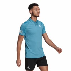 Adidas Men's Club 3 Stripes Polo (Hazy Blue/White) -Racquetguys GL5422 APP on model walking white