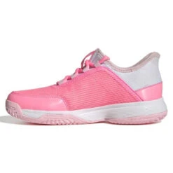 Adidas Adizero Club Junior Tennis Shoe (Pink/White) -Racquetguys GX1855 5 FOOTWEAR Photography SideMedialCenterView white