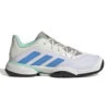 Adidas Barricade Junior Tennis Shoe (White/Blue) -Racquetguys GY4017 1 FOOTWEAR Photography SideLateralCenterView white