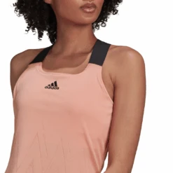 Adidas Women's Tennis Primeblue Aeroknit Y-Tank Top (Ambient Blush) -Racquetguys H31426 APP on model detail 1 white