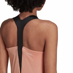 Adidas Women's Tennis Primeblue Aeroknit Y-Tank Top (Ambient Blush) -Racquetguys H31426 APP on model detail 2 white