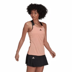 Adidas Women's Tennis Primeblue Aeroknit Y-Tank Top (Ambient Blush) -Racquetguys H31426 APP on model walking white