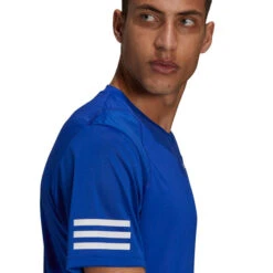 Adidas Men's 3 Stripes Club Top (Blue/White) -Racquetguys H34690 APP on model detail 1 white
