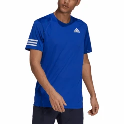 Adidas Men's 3 Stripes Club Top (Blue/White) -Racquetguys H34690 APP on model front white