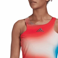 Adidas Women's Mel Y-Tank Top (White/Red/Blue) -Racquetguys HA7614 APP on model detail 1 white
