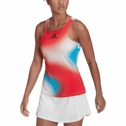 Adidas Women's Mel Y-Tank Top (White/Red/Blue) -Racquetguys HA7614 APP on model front white