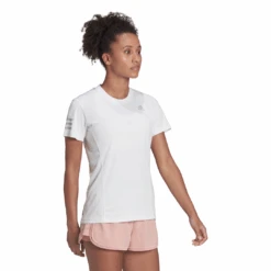 Adidas Women's Club Tennis Top (White/Grey Two) -Racquetguys HF1783 APP on model walking white