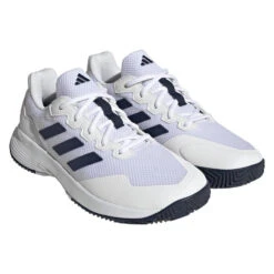 Adidas GameCourt 2 Men's Tennis Shoe (White/Navy) -Racquetguys HQ8809 6 FOOTWEAR Photography FrontLateralTopView transparent