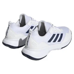 Adidas GameCourt 2 Men's Tennis Shoe (White/Navy) -Racquetguys HQ8809 7 FOOTWEAR Photography BackLateralTopView transparent
