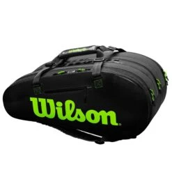 Wilson Super Tour 15 Pack Racquet Bag (Black/Green) -Racquetguys WR8004101001 Super Tour 3 Comp BKGR Front