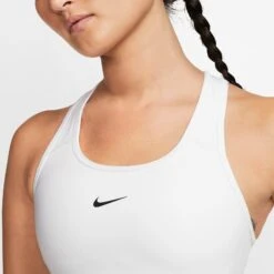 Nike Women's Dri-FIT Swoosh Medium Support 1 Piece Pad Sports Bra (White/Black) -Racquetguys dri fit swoosh support 1 piece pad sports bra mx9N8j 413f4291 747b 404b 90a3 3ccd5b532ce2