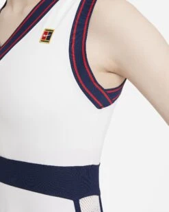 Nike Women's Dri-FIT Slam Dress (White/Binary Blue) -Racquetguys nikecourt dri fit slam womens tennis dress tT8dbn 161dda79 065d 40ac 9699 f4551c2d0fc2