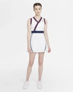 Nike Women's Dri-FIT Slam Dress (White/Binary Blue) -Racquetguys nikecourt dri fit slam womens tennis dress tT8dbn 9982136e b884 448c 8ead 5733eb3bef45
